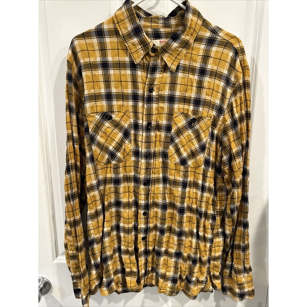 Birdwell Beach Britches Flannel Shirt Mens MED  Plaid Button Up Made In USA